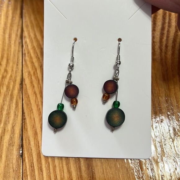 Bundle Sale 3 for $15 | Wood Dangle Earrings on Silver Tone Hooks - Picture 6 of 8